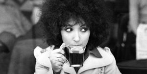 the italian singer giuseppa marcella bella, known as marcella bella, drinking a hot lemon tea seated at a table in a cafè santilario denza pr, italy, 1972 photo by angelo deligiomondadori via getty images