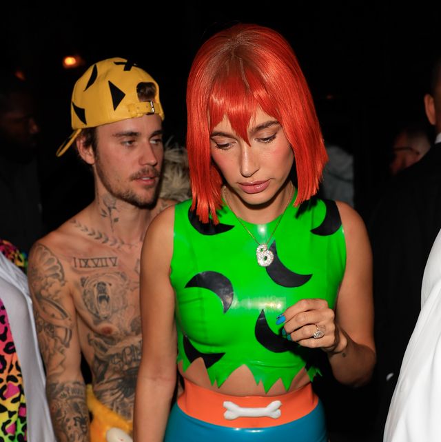 los angeles, ca october 28 justin bieber and hailey bieber are seen arriving to vas morgan and michael brauns halloween party on october 28, 2023 in los angeles, california photo by rachpootbauer griffingc images
