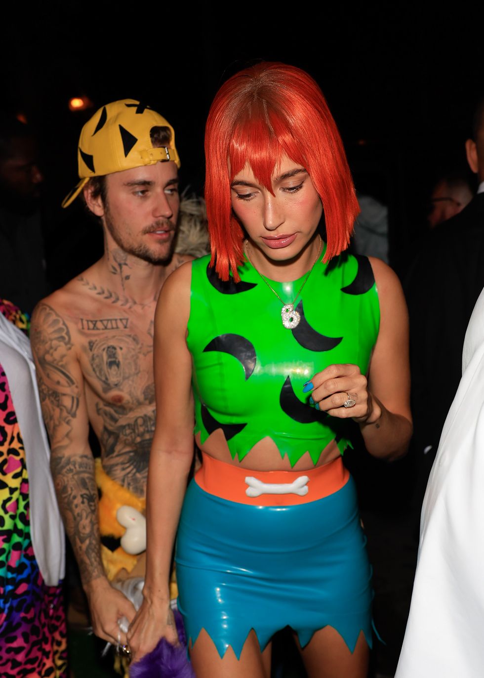 los angeles, ca october 28 justin bieber and hailey bieber are seen arriving to vas morgan and michael brauns halloween party on october 28, 2023 in los angeles, california photo by rachpootbauer griffingc images