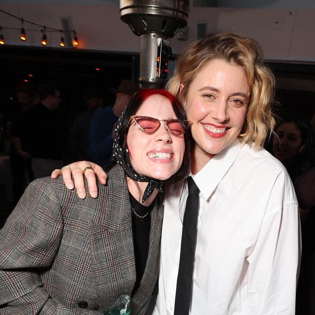 west hollywood, california october 27 exclusive coverage billie eilish l and greta gerwig attend the cocktail reception celebrating greta gerwig as afi guest artistic director at harriets rooftop on october 27, 2023 in west hollywood, california photo by eric charbonneaugetty images for warner bros