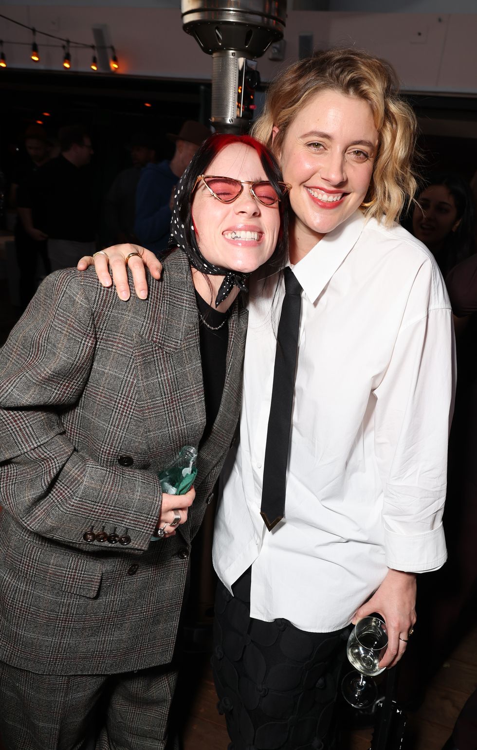 west hollywood, california october 27 exclusive coverage billie eilish l and greta gerwig attend the cocktail reception celebrating greta gerwig as afi guest artistic director at harriets rooftop on october 27, 2023 in west hollywood, california photo by eric charbonneaugetty images for warner bros