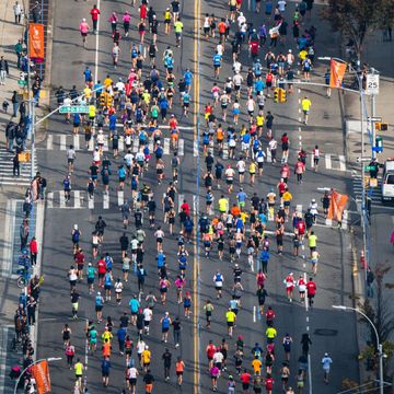 new york, new york november 5 in this aerial view, runners compete during the 2023 tcs new york city marathon on november 05, 2023 in new york city photo by craig t fruchtmangetty images