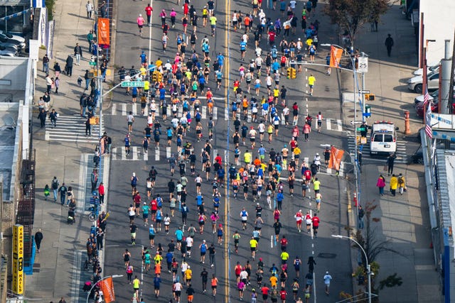 new york, new york november 5 in this aerial view, runners compete during the 2023 tcs new york city marathon on november 05, 2023 in new york city photo by craig t fruchtmangetty images