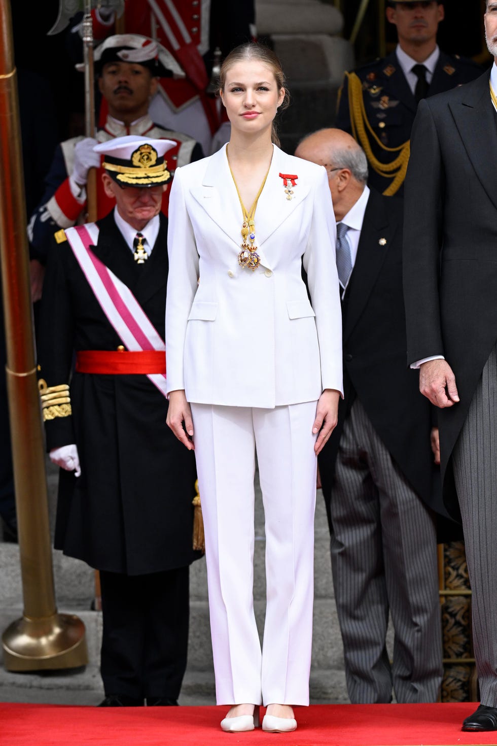 madrid, spain october 31 crown princess leonor of spain watches a military parade afer the ceremony of crown princess leonor swearing allegiance to the spanish constitution at the spanish parliament on the day of her 18th birthday on october 31, 2023 in madrid, spain photo by carlos alvarezgetty images