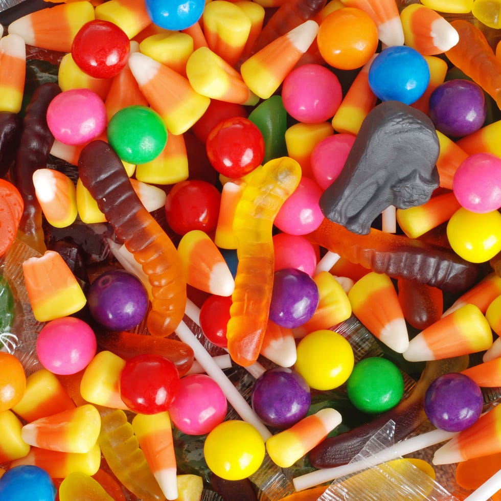 Halloween Puns macro mixed halloween candy background