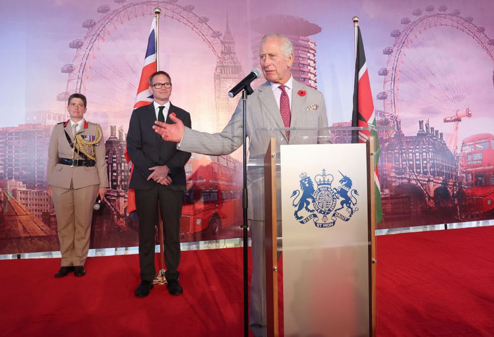 nairobi, kenya november 01 king charles iii makes a speech as he attends a reception at the british high commissioner’s residence, to celebrate kenyan society on november 01, 2023 in nairobi, kenya king charles iii and queen camilla are visiting kenya for four days at the invitation of kenyan president william ruto, to celebrate the relationship between the two countries the visit comes as kenya prepares to commemorate 60 years of independence photo by chris jacksongetty images