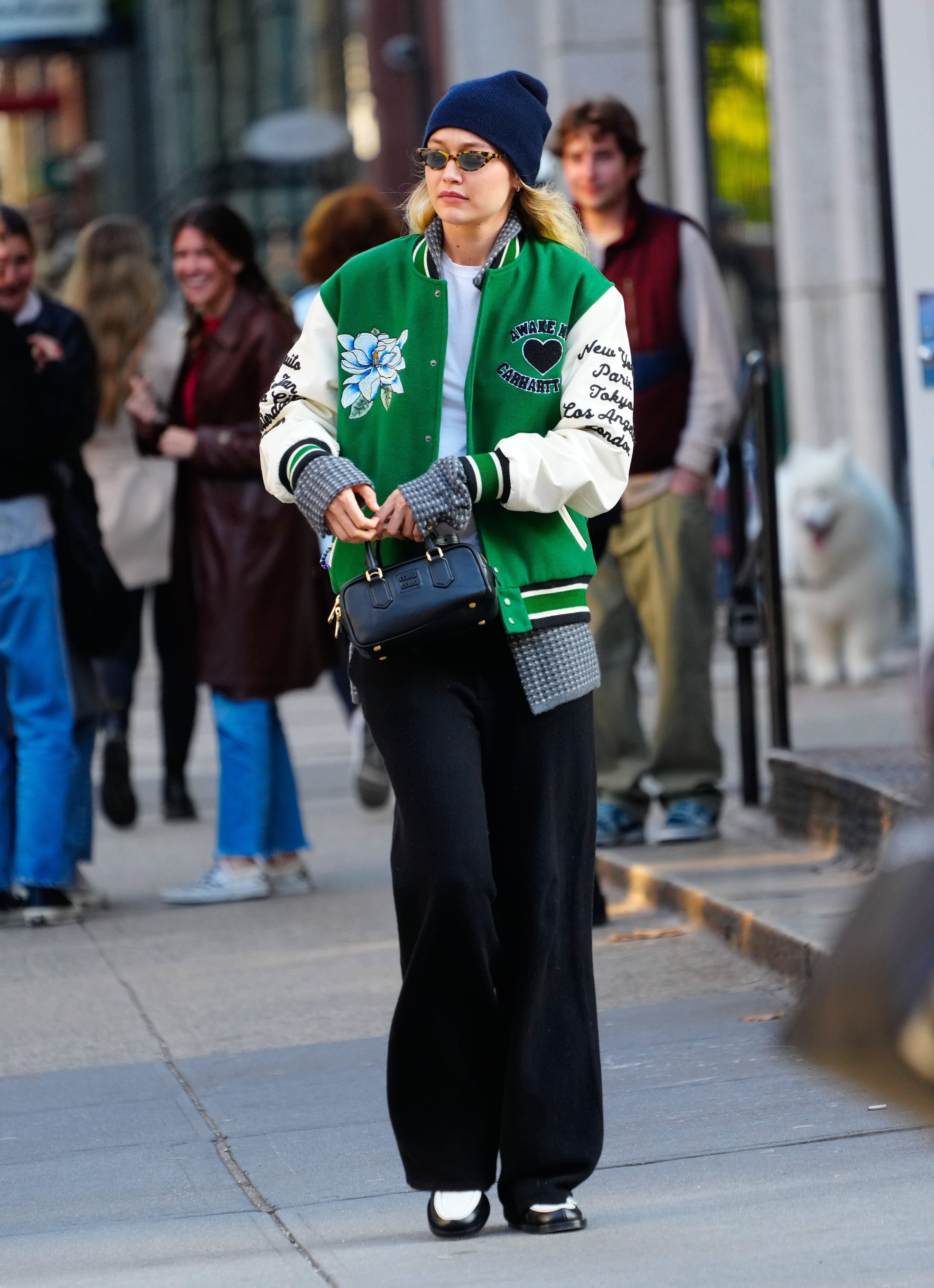 Gigi Hadid Does Sporty Prep in the Coolest Carhartt Varsity Jacket