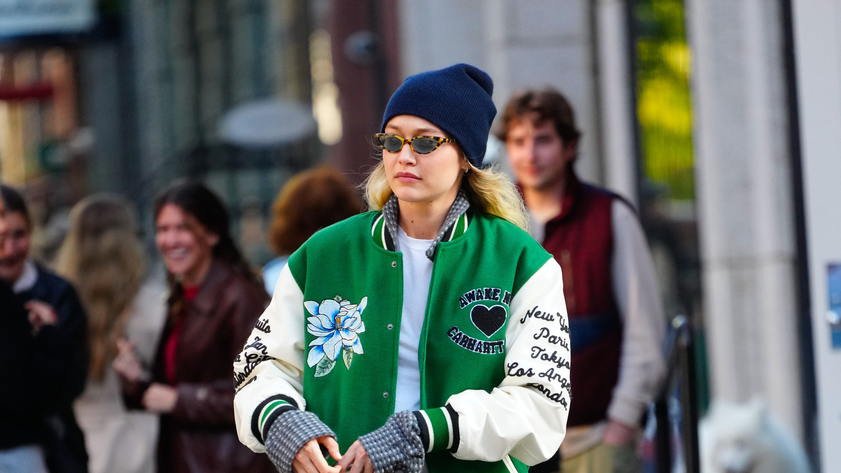 Gigi Hadid Does Sporty Prep in the Coolest Carhartt Varsity Jacket
