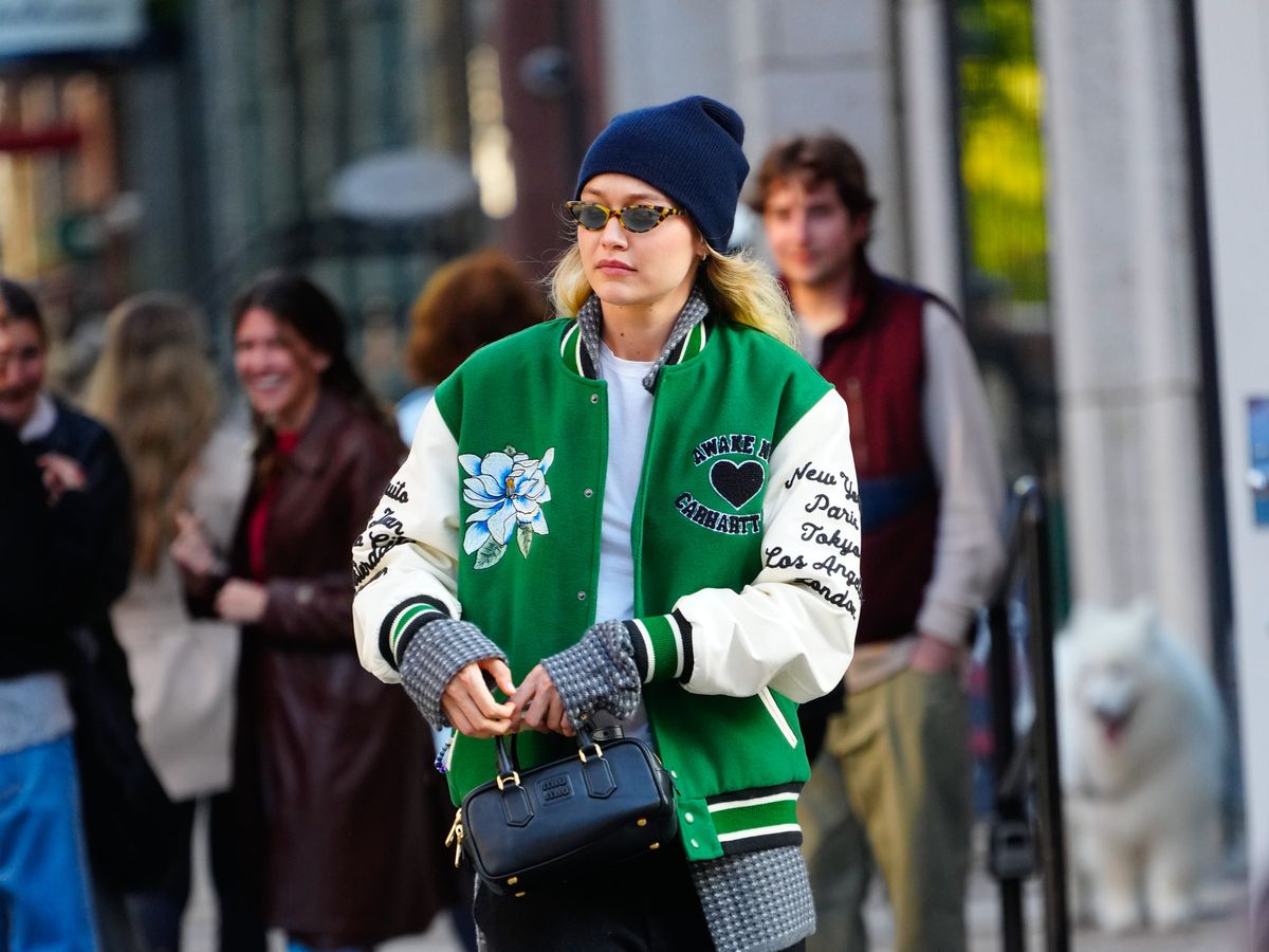 Gigi Hadid Does Sporty Prep in the Coolest Carhartt Varsity Jacket