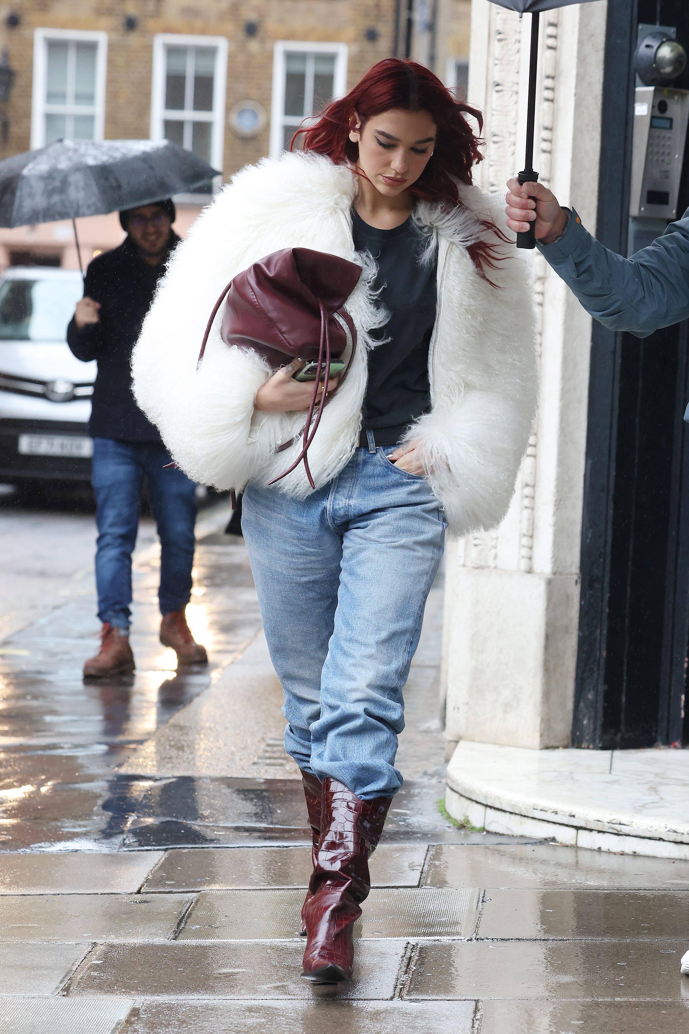 Fur coat cheap with jeans