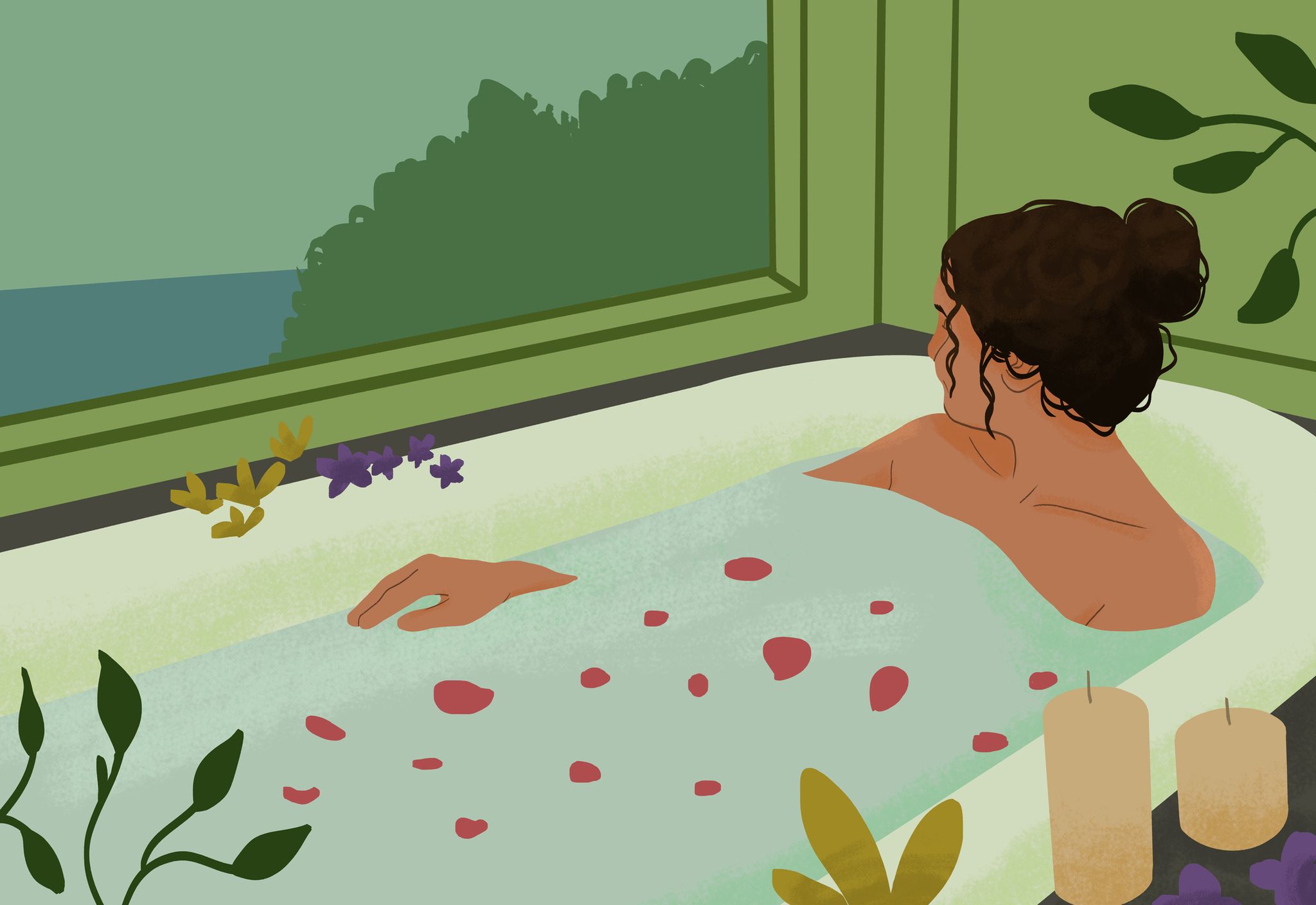 woman relaxing in bath, illustration