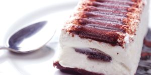 ice cream cake with chocolate and whipped cream