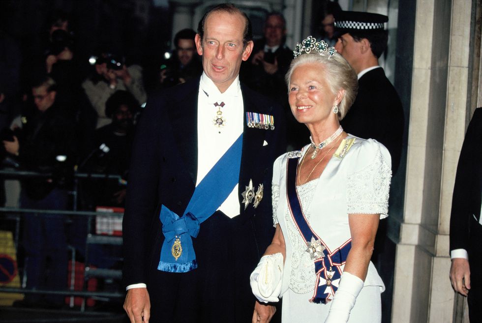 london, united kingdom april 25 prince edward, duke of kent, and katharine, duchess of kent, attend the state banquet given by former polish president lech walesa in honor of the queen on april 25, 1991 in london, england photo by georges de keerlegetty images