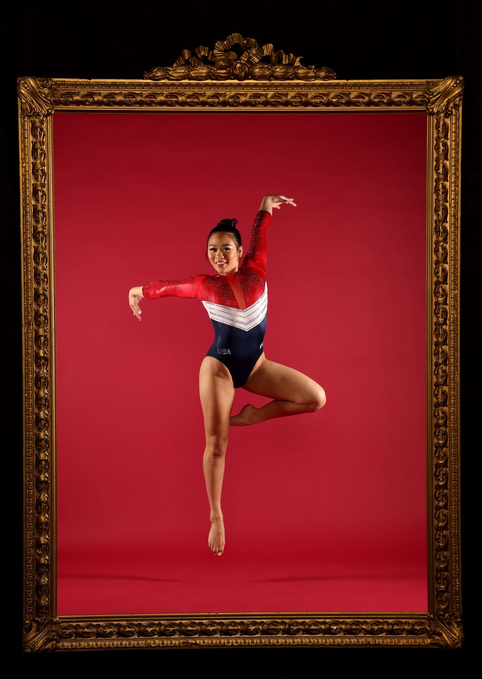 los angeles, california november 16 gymnast suni lee poses during the team usa paris 2024 olympic portrait shoot at nbc universal studios stage 16 on november 16, 2023 in los angeles, california photo by harry howgetty images