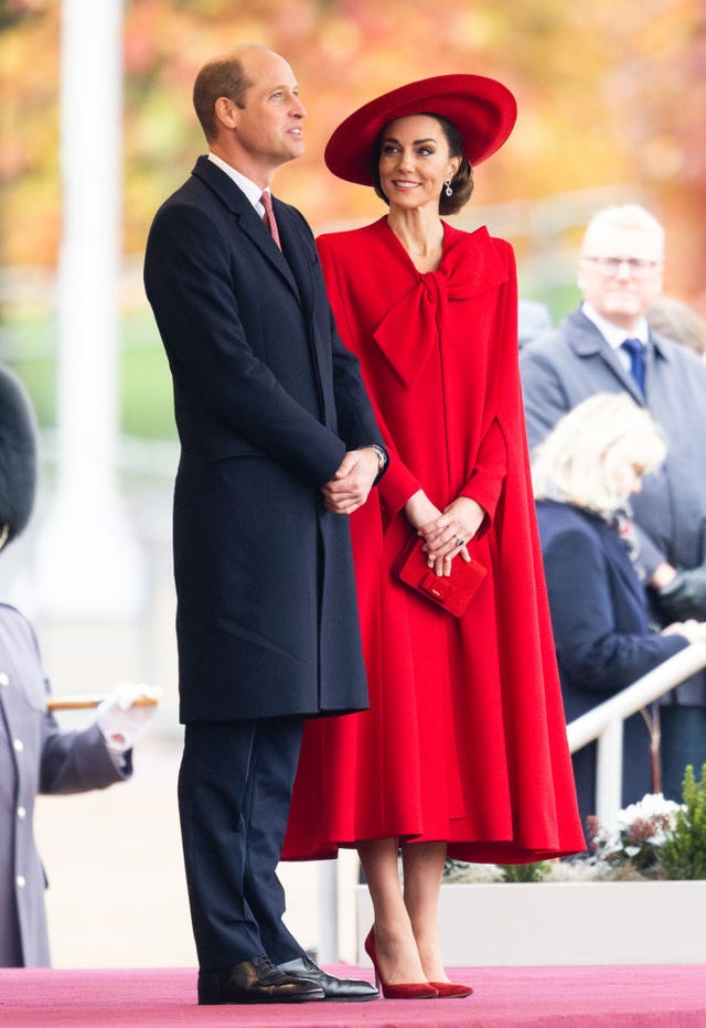 london, england november 21 prince william, prince of wales and catherine, princess of wales attend a ceremonial welcome for the president and the first lady of the republic of korea at horse guards parade on november 21, 2023 in london, england king charles is hosting korean president yoon suk yeol and his wife kim keon hee on a state visit from november 21 23 it is the second incoming state visit hosted by the king during his reign photo by samir husseinwireimage