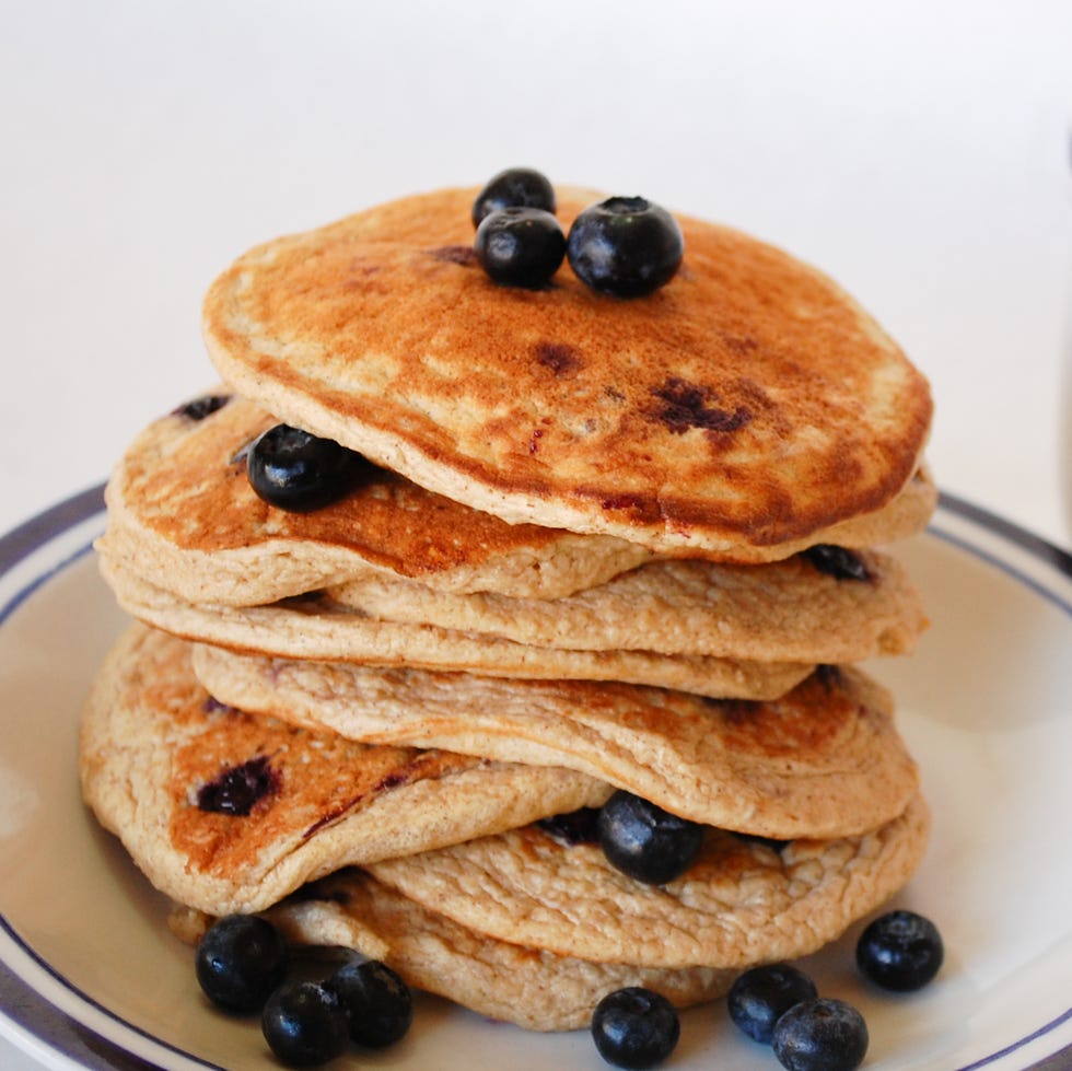 Blueberry Oat Pancakes and Coffee Close up