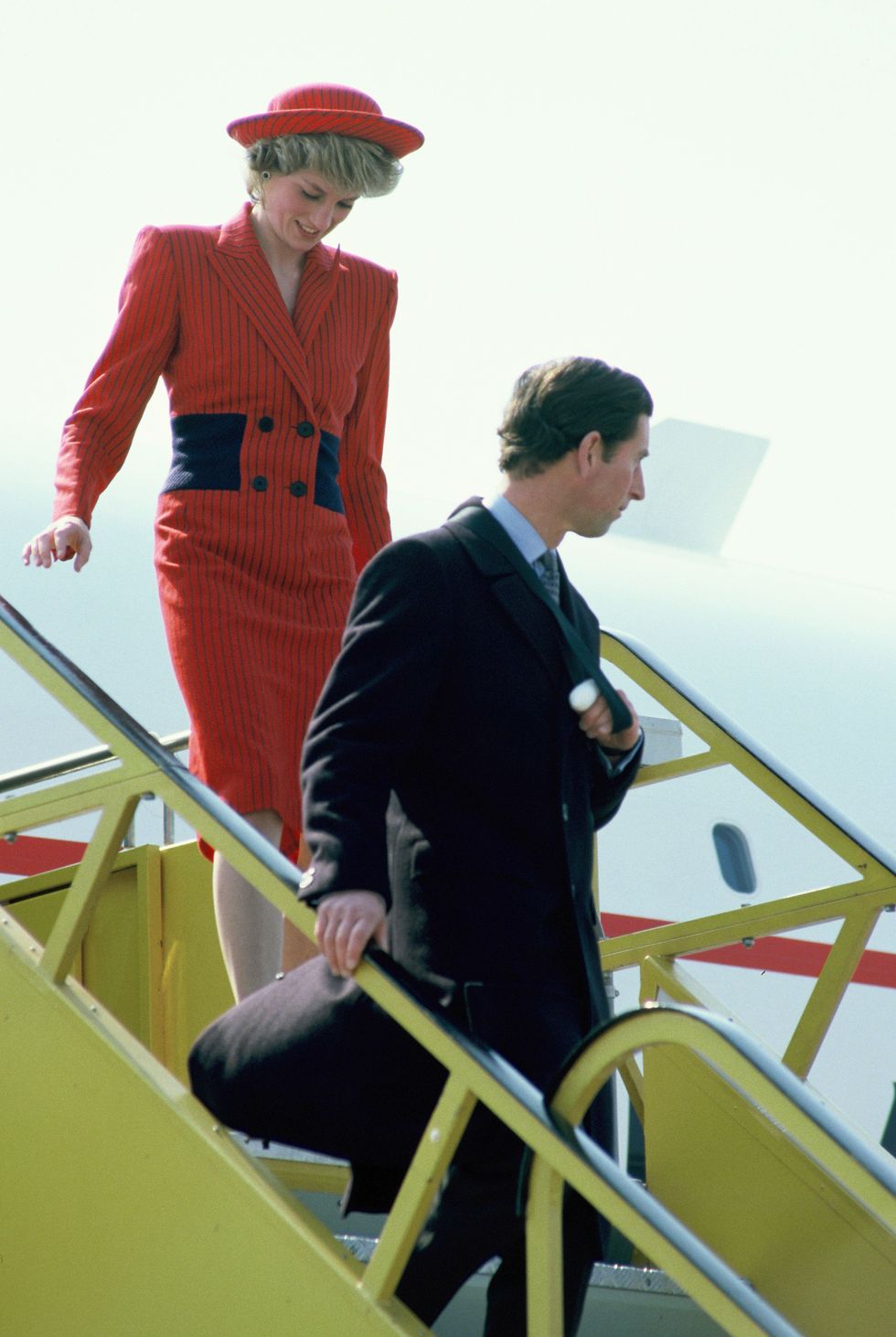 Princess Diana and Prince Charles exiting the Concorde in Vienna, Austria on April 14, 1986