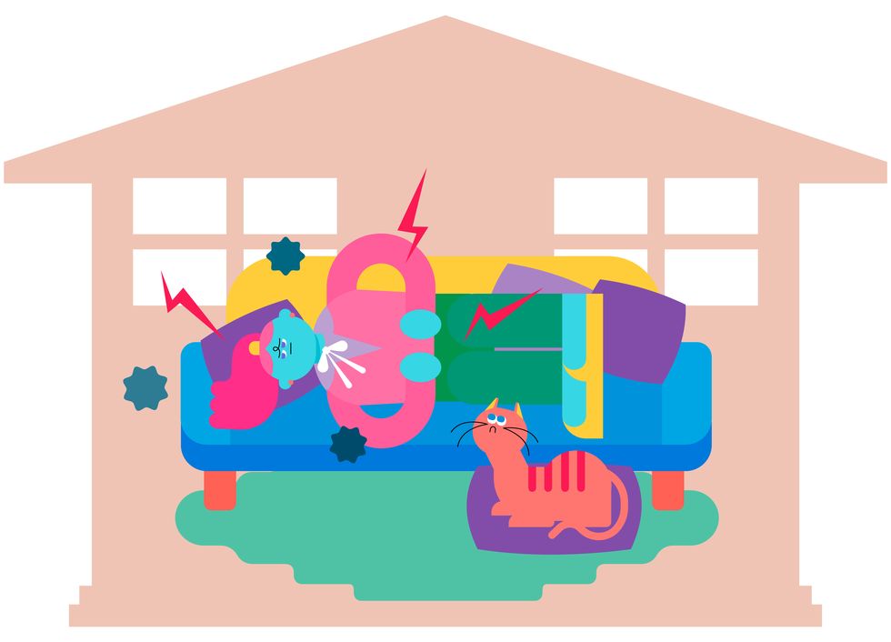 this is an illustration of a woman resting at home because she is feeling unwell due to stress
