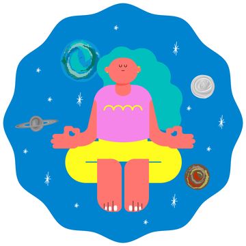 this is an illustration of a woman who does yoga to awaken her brain and communicate with the universe