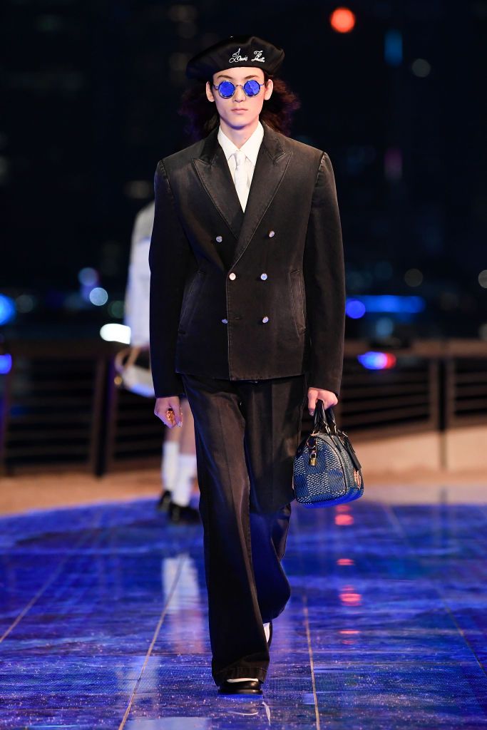 model on the runway at louis vuitton mens pre fall 2024 held on november 30, 2023 in hong kong, china photo by giovanni giannoniwwd via getty images