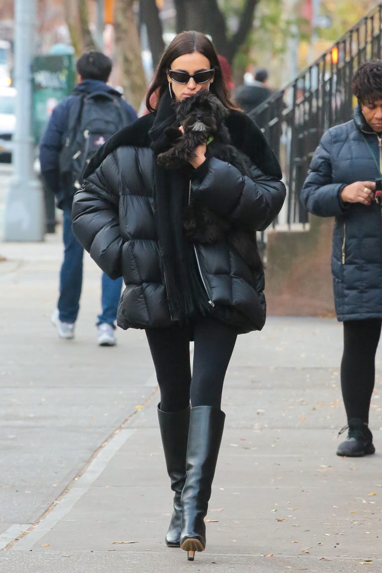 Irina Shayk Braves the New York Cold in a Big Black Puffer Jacket and ...