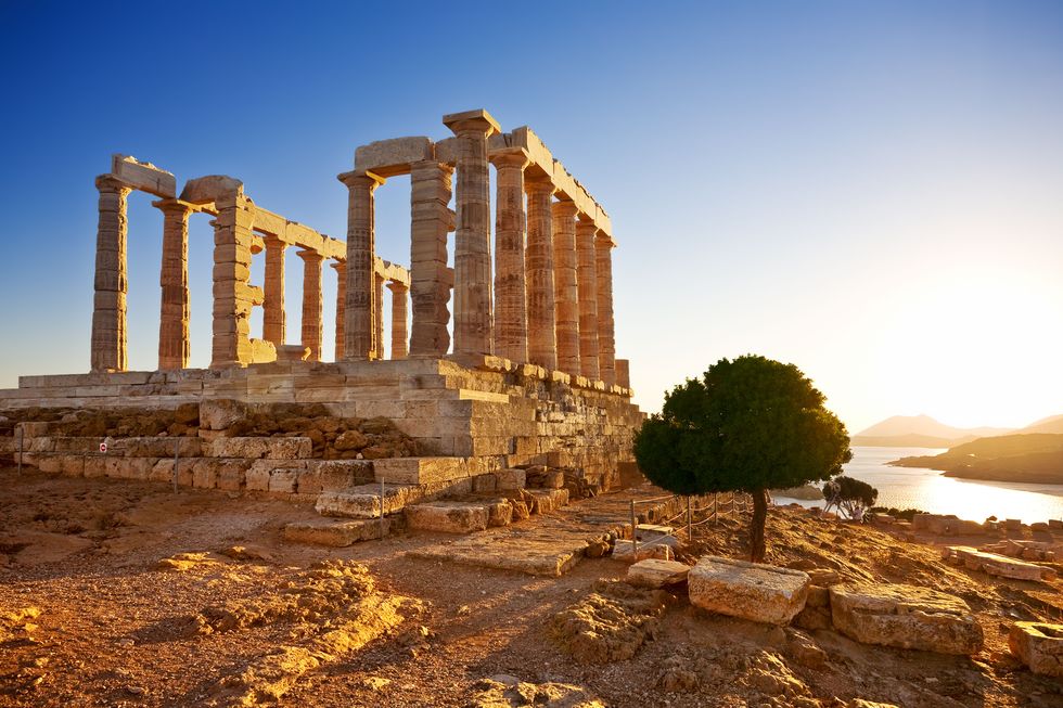 A view of the Temple of Poseidon at Cape Sounion, Greece