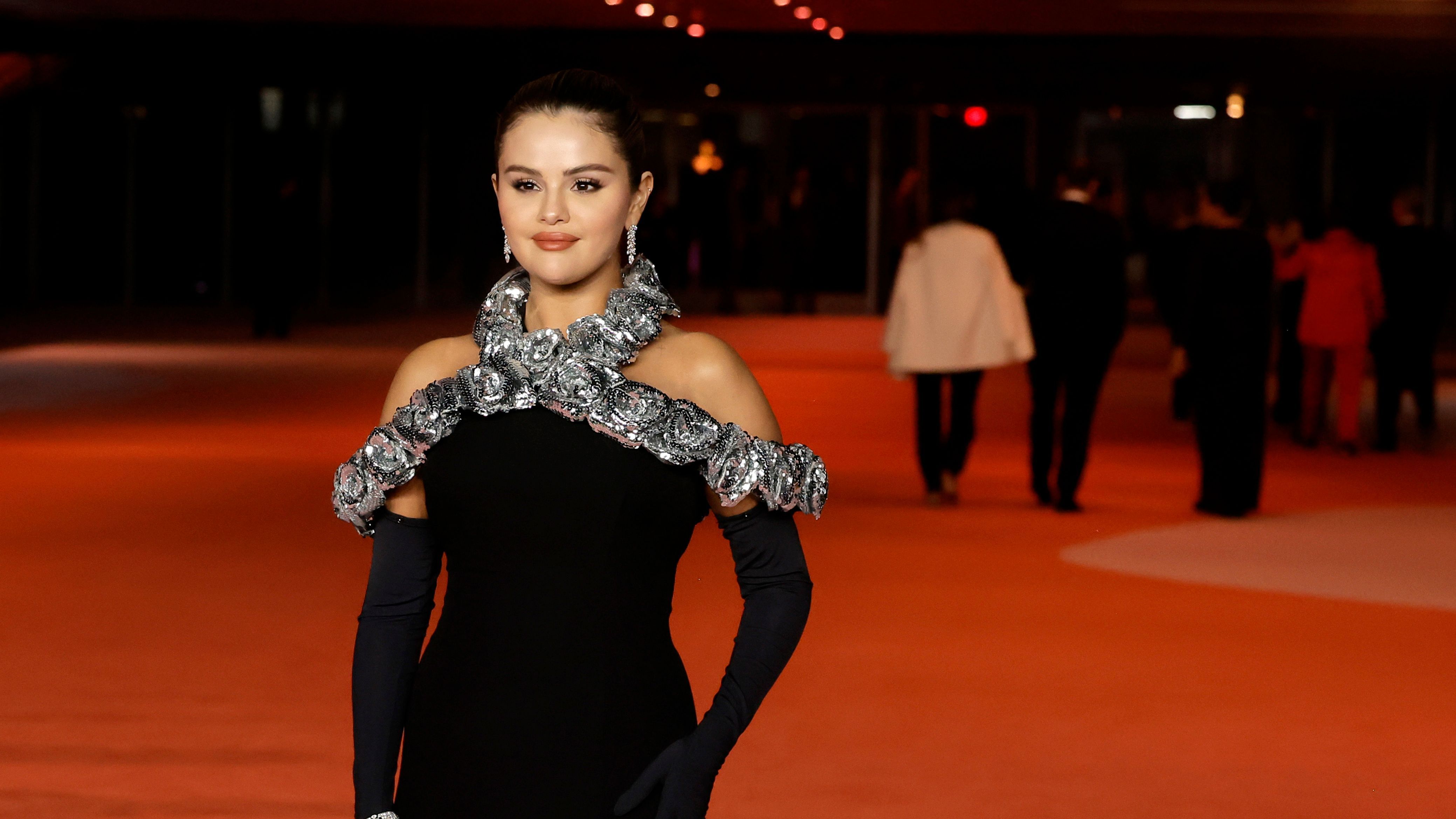 Selena Gomez's Floor-Length Gown Is Embellished With Sequin Rosettes