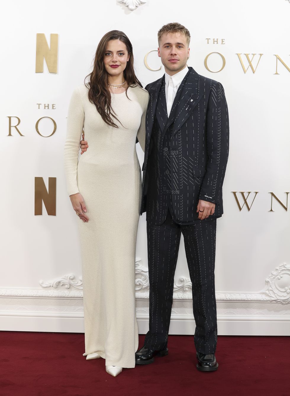 london, england december 05 meg bellamy and ed mcvey attend the crown finale celebration at the royal festival hall on december 05, 2023 in london, england photo by mike marslandwireimage