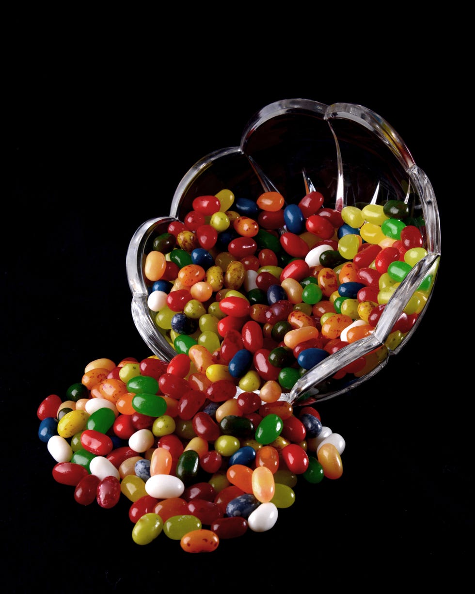 jelly beans spilling out of a bowl