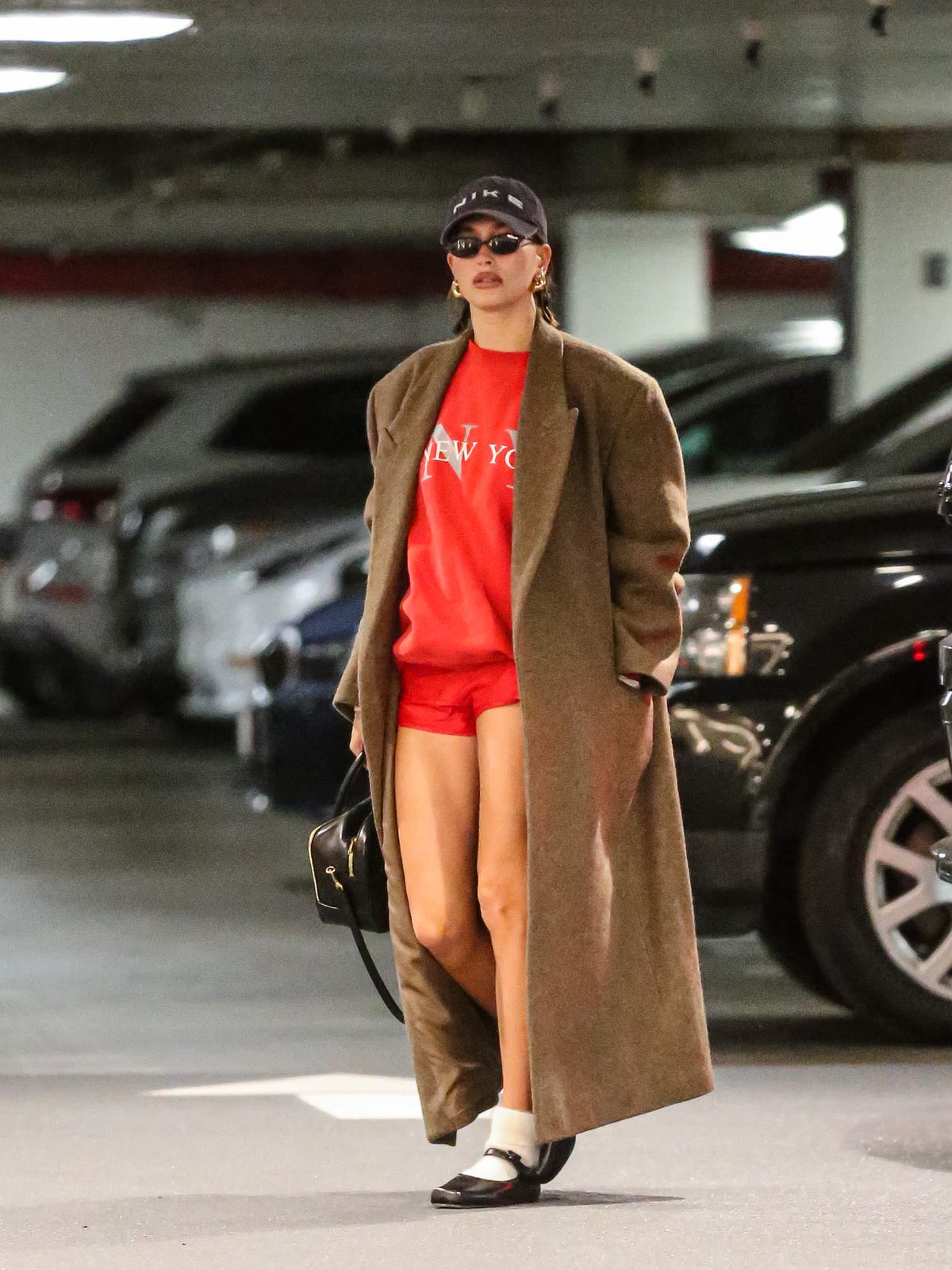 Hailey Bieber Does Casual Prep in a Red Rugby Sweater