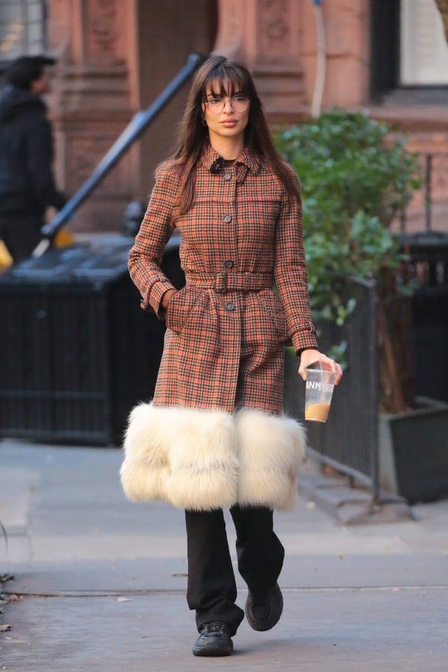 Emily Ratajkowski Cuts Through the Cold With Hot Red Snakeskin Boots