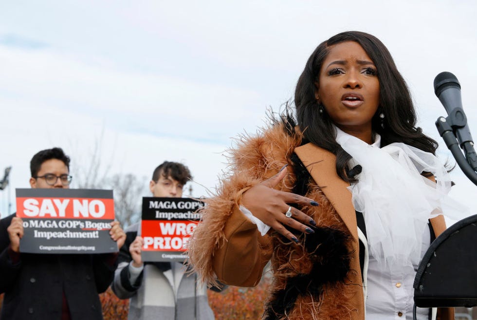 washington, dc december 13 us rep jasmine crockett d tx speaks during a press conference held to address maga republicans decision to prioritize the impeachment of president joe biden over other domestic issues in the united states on december 13, 2023 in washington, dc photo by jemal countessgetty images for congressional integrity project