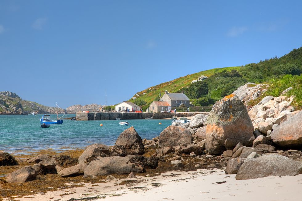 the pretty quay at new grimsby on tresco, isles of scilly, cornwall, england