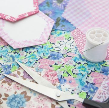 fabric for quilting with scissors and thread