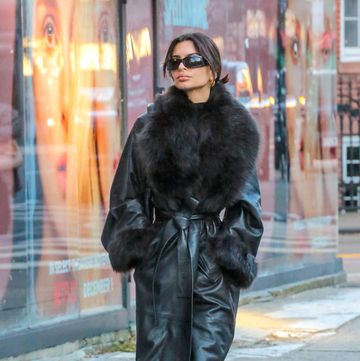 204  Jennifer Lopez Dark Red Fur Trench Coat Street Style 2018
