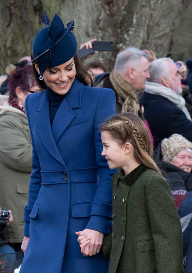 sandringham, norfolk december 25 catherine, princess of wales and princess charlotte of wales attends the christmas day service at st mary magdalene church on december 25, 2023 in sandringham, norfolk photo by mark cuthbertuk press via getty images