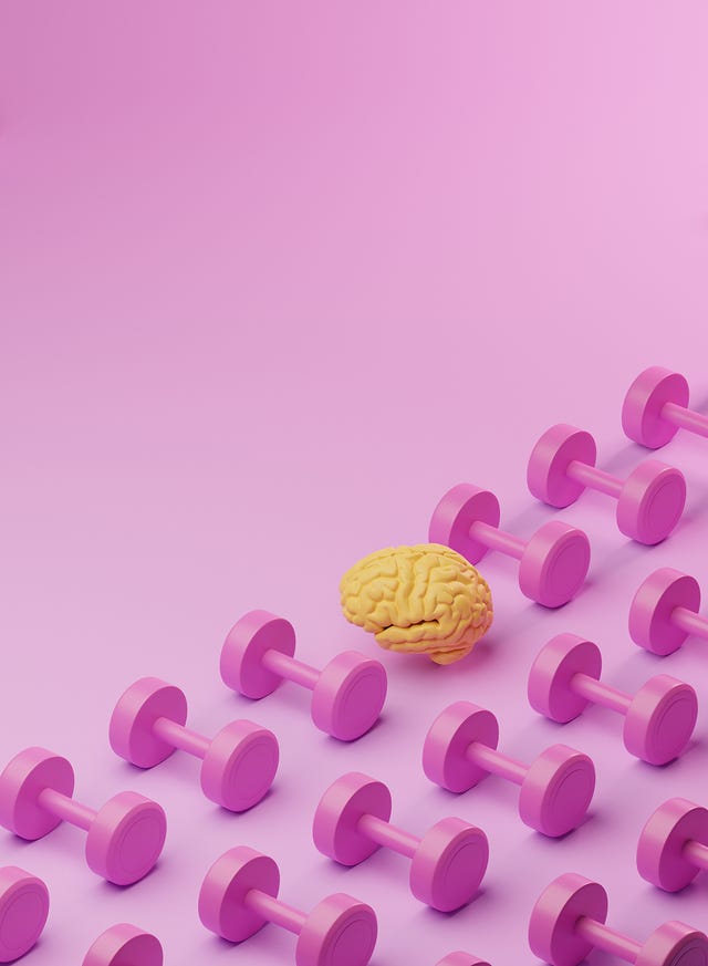 conceptual illustration depicting a brain surrounded by weights