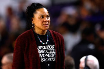 greenville, north carolina december 30 head coach dawn staley of the south carolina gamecocks looks on during their game against the east carolina lady pirates in williams arena at minges coliseum on december 30, 2023 in greenville, north carolina sc won 73 36 photo by lance kinggetty images