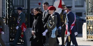 spains queen letizia l, spains prime minister pedro sanchez c and spanish crown princess of asturias leonor arrive at the pascua militar military ceremony at the royal palace in madrid on january 6, 2024 presided by the spanish monarchs, the pascua militar is an annual ceremony that takes place on january 6th and commemorates the reconquest of the balearic island of minorca from the britons in 1782 by king carlos iii the event involves a military ceremony that serves as an occasion to honour the armed forces and recognize their service photo by pierre philippe marcou afp photo by pierre philippe marcouafp via getty images