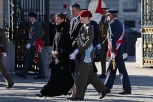 spains queen letizia l, spains prime minister pedro sanchez c and spanish crown princess of asturias leonor arrive at the pascua militar military ceremony at the royal palace in madrid on january 6, 2024 presided by the spanish monarchs, the pascua militar is an annual ceremony that takes place on january 6th and commemorates the reconquest of the balearic island of minorca from the britons in 1782 by king carlos iii the event involves a military ceremony that serves as an occasion to honour the armed forces and recognize their service photo by pierre philippe marcou afp photo by pierre philippe marcouafp via getty images