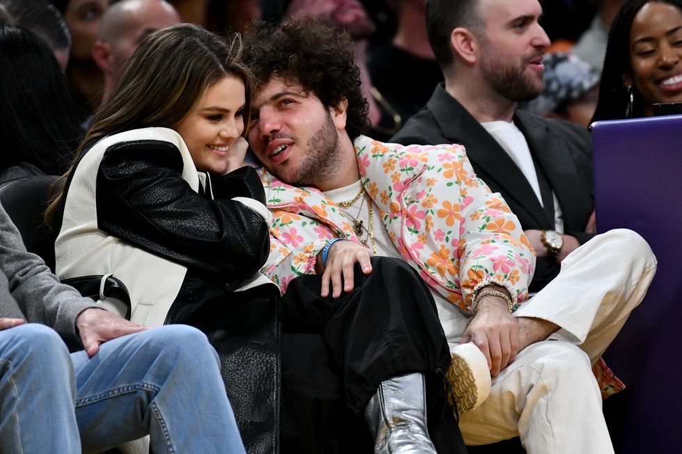los angeles, california january 03 selena gomez and benny blanco attend a basketball game between the los angeles lakers and the miami heat at cryptocom arena on january 03, 2024 in los angeles, california note to user user expressly acknowledges and agrees that, by downloading and or using this photograph, user is consenting to the terms and conditions of the getty images license agreement photo by allen berezovskygetty images