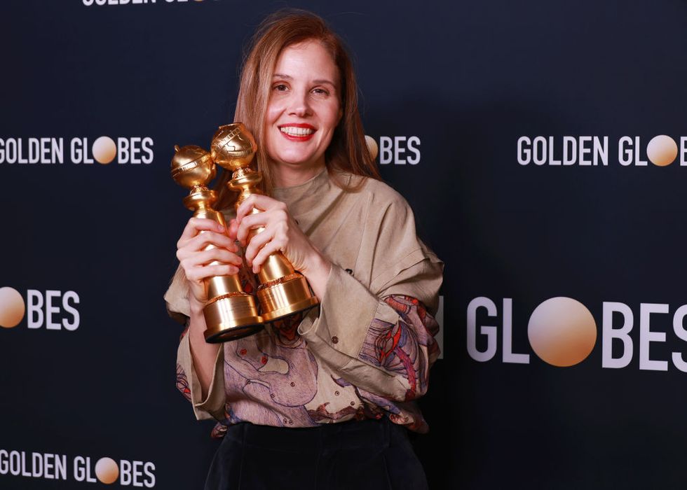 justine triet at the viewing party for the 81st golden globe awards held at the beverly hilton hotel on january 7, 2024 in beverly hills, california photo by elyse jankowskigolden globes 2024golden globes 2024 via getty images