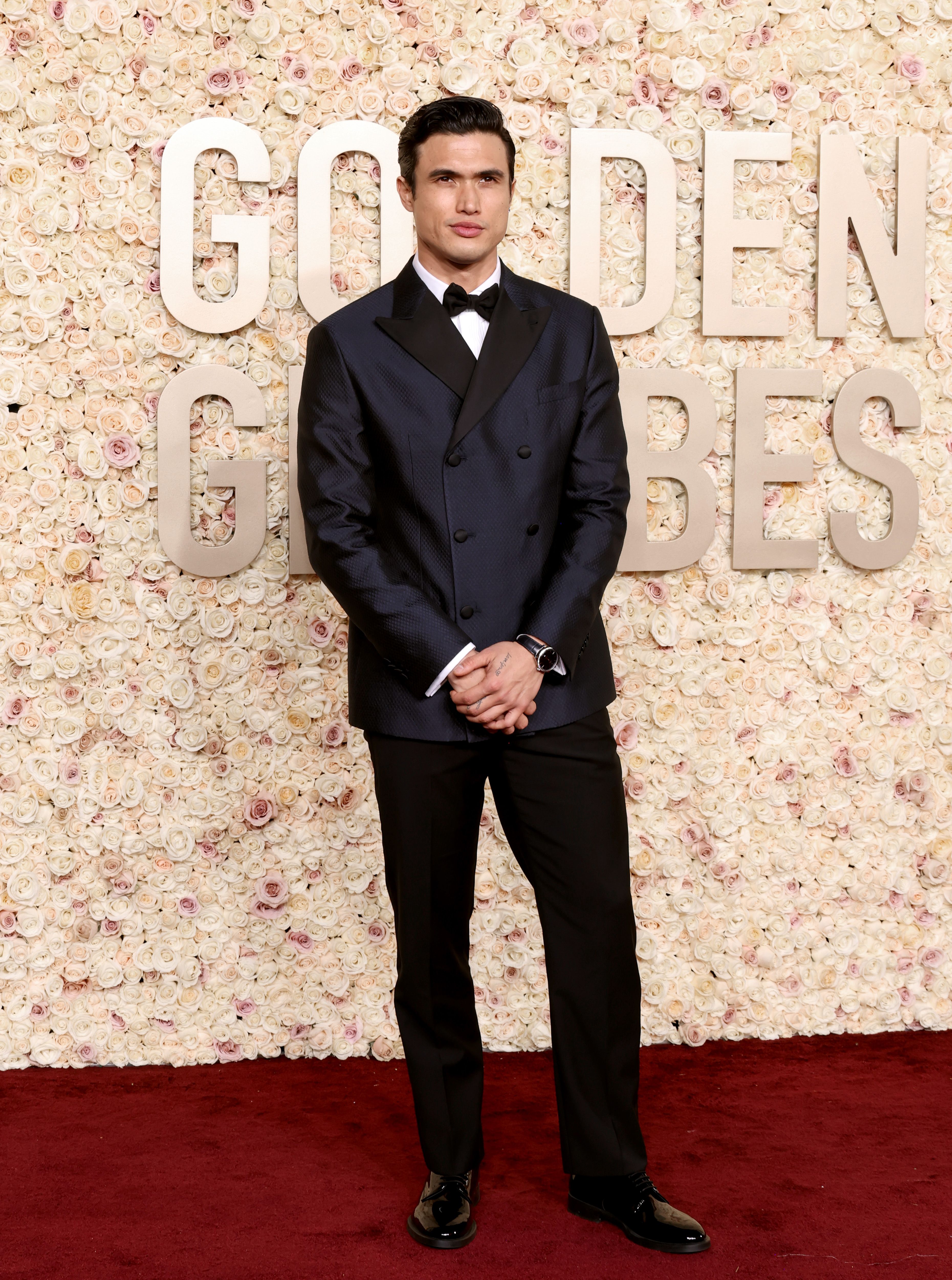 Charles Melton Wears Giorgio Armani Suit at Golden Globes 2024 - See Photos