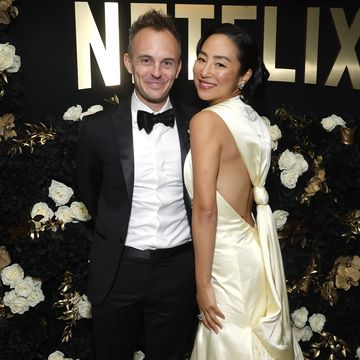 beverly hills, california january 07 l r russ armstrong and greta lee attend netflixs 2024 golden globe after party at spago on january 07, 2024 in beverly hills, california photo by emma mcintyregetty images for netflix