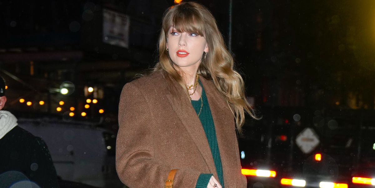 Taylor Swift's Rainy-Day Uniform Includes a Knit Dress With a High Leg Slit