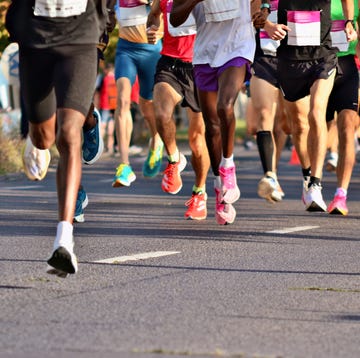 Marathon Runners, Multiracial Group of competing on the streets of budapest, hungary