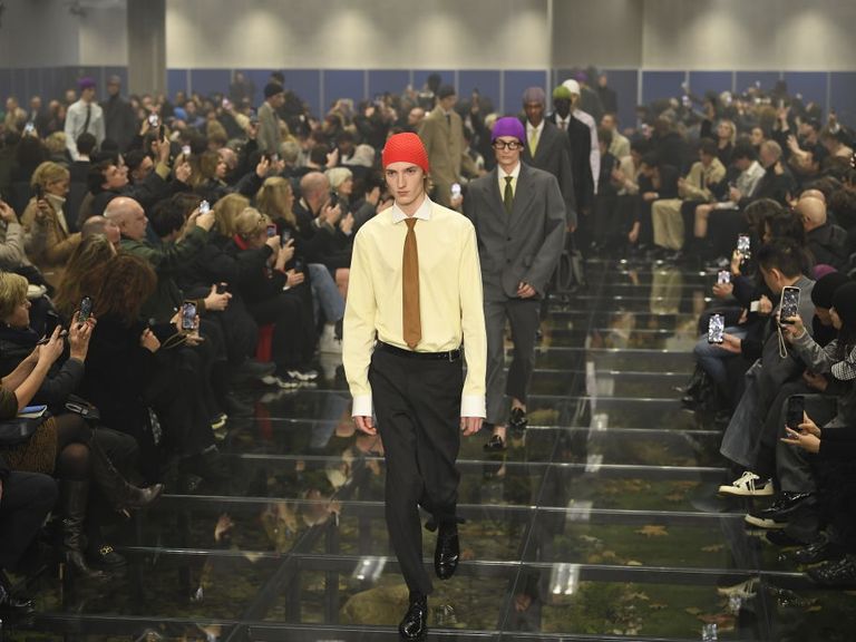model walks the runway at prada mens fall 2024 as part of milan mens fashion week held on january 14, 2024 in milan, italy photo by giovanni giannoniwwd via getty images