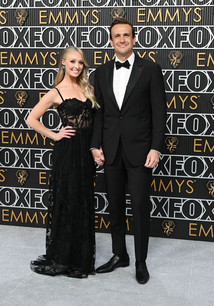 kayla radomski and jason segel at the 75th primetime emmy awards held at the peacock theater on january 15, 2024 in los angeles, california photo by gilbert floresvariety via getty images