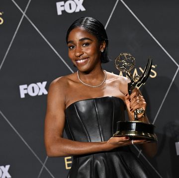 outstanding supporting actress in a comedy series ayo edebiri, the bear, poses in the press room during the 75th emmy awards at the peacock theatre at la live in los angeles on january 15, 2024 photo by robyn beck afp