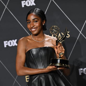 outstanding supporting actress in a comedy series ayo edebiri, the bear, poses in the press room during the 75th emmy awards at the peacock theatre at la live in los angeles on january 15, 2024 photo by robyn beck afp